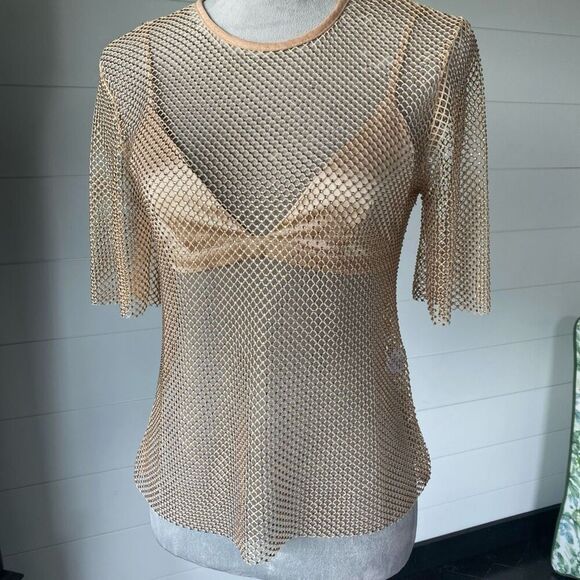 Torn By Ronny Kobo Samm Dusty Rose Rhinestone Mesh Top & Bra. Sz XS. NWT! - Picture 5 of 12